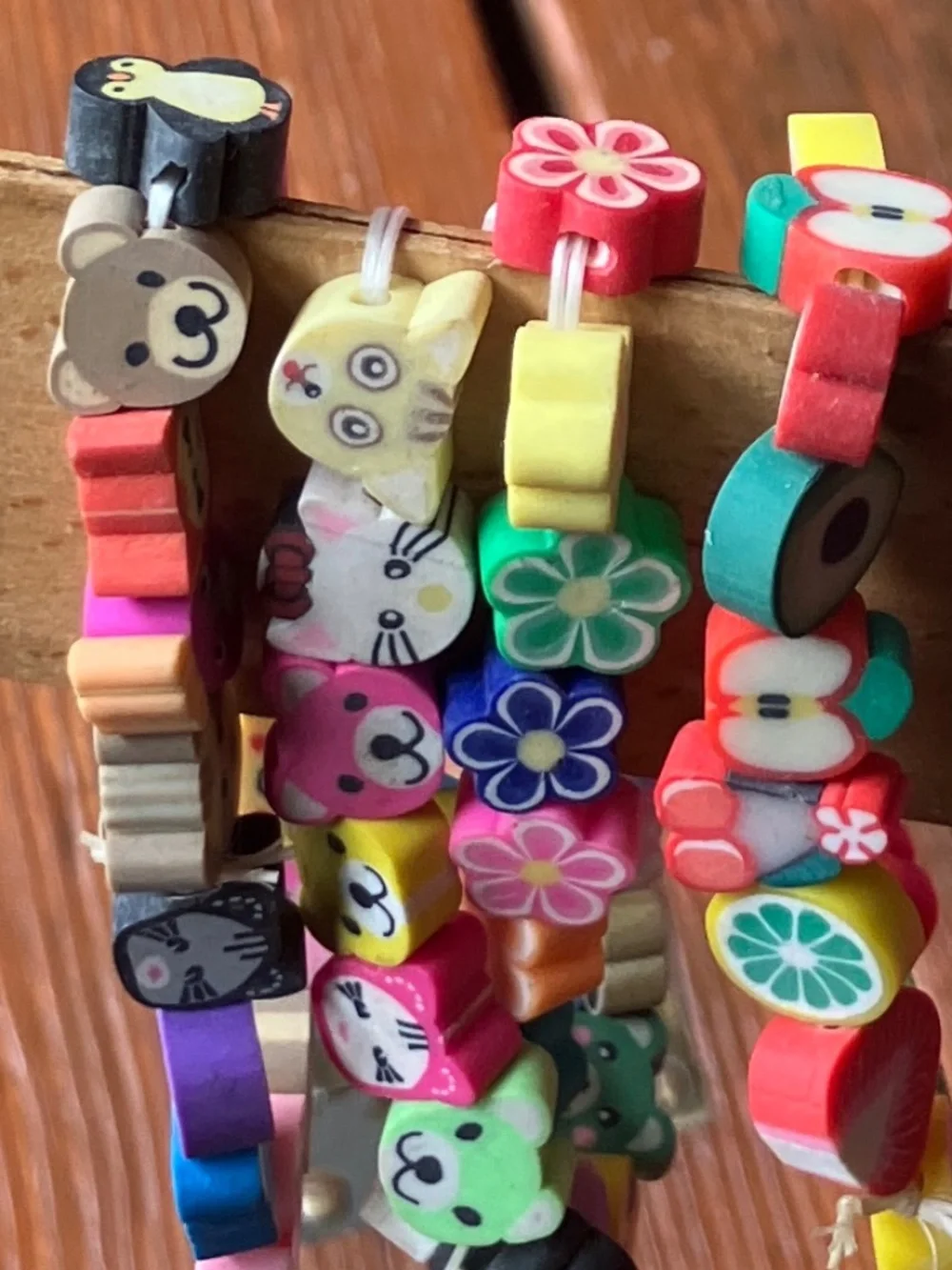 🌈 Set of 4 Handmade Y2K Polymer Clay Bead Bracelets | Kawaii Fruit & Floral